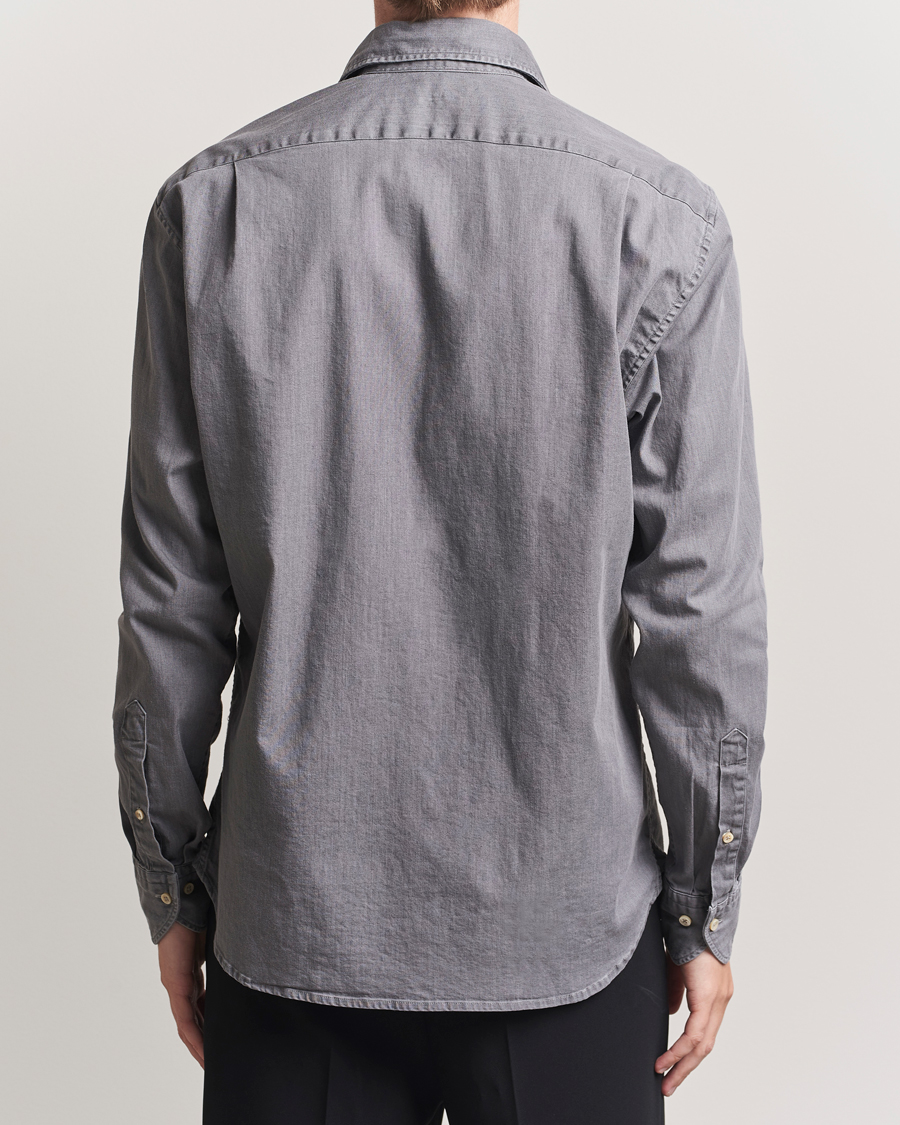 Stenströms Regular Fit Garment Washed Denim Shirt Grey