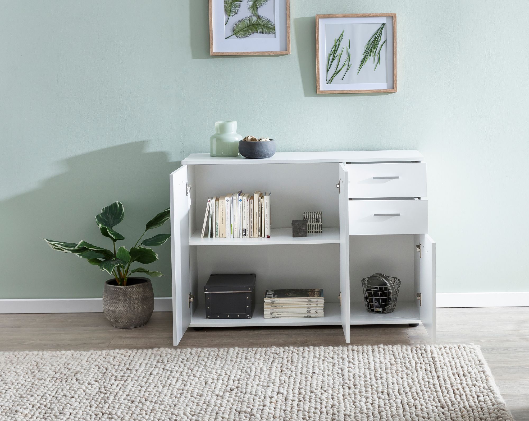 KADIMA DESIGN Holz Kommode ITTER: 3 Türen & 2 Schubladen, Modernes Design, Viel Stauraum, Melaminharz-Beschichtung