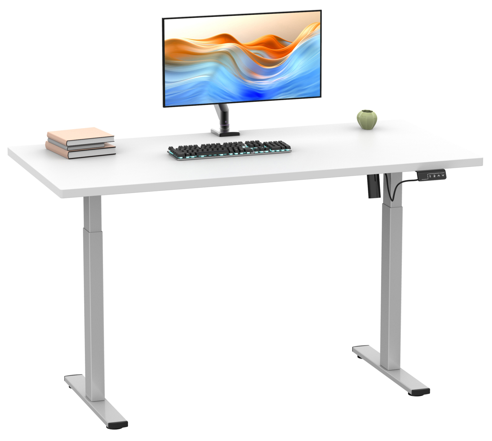 Schreibtisch E-LONA - weiß-silber - 110x80 cm - höhenverstellbar