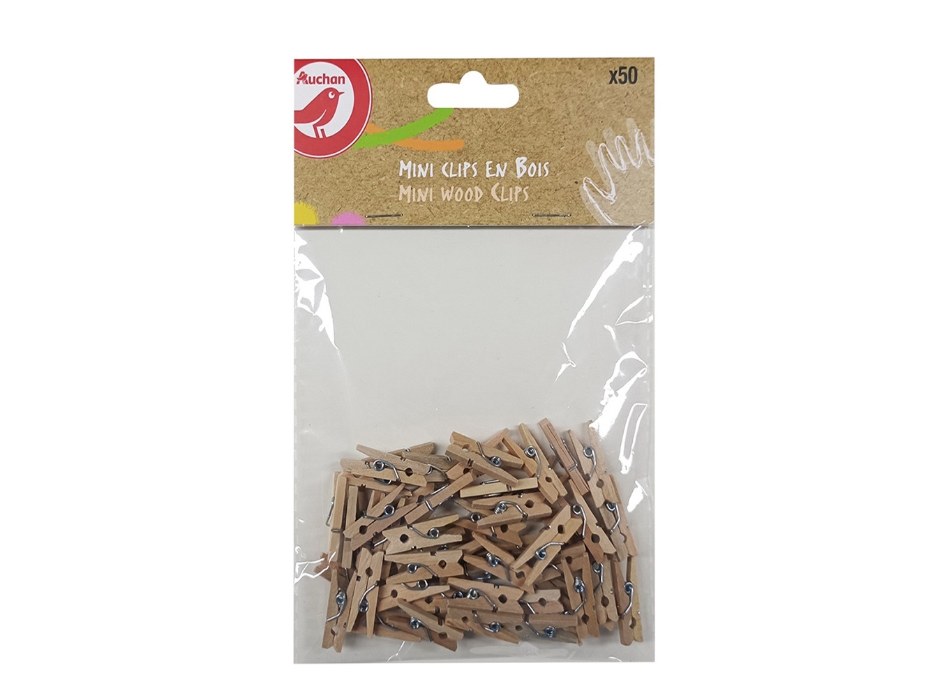 MOLAS MADEIRA AUCHAN NATURAL 2.5CM 50 UNIDADES