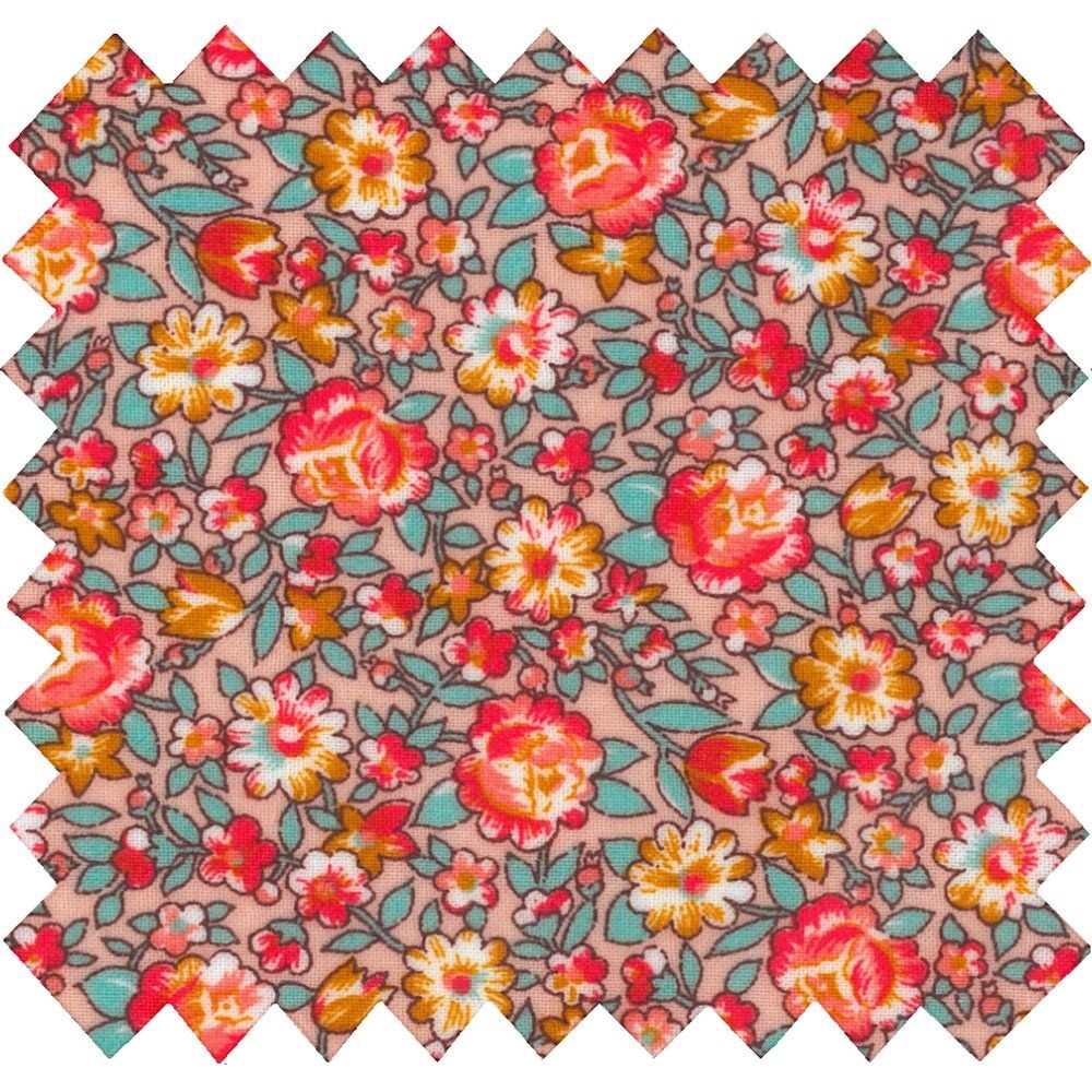 Tissu Enduit Au Mètre Floral Pêche