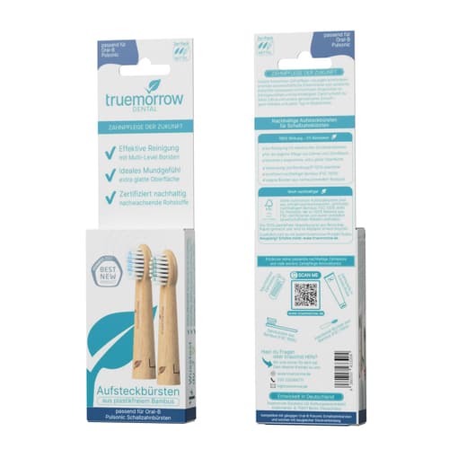 truemorrow DENTAL Aufsteckbürsten aus Bambus für Oral-B Pulsonic Schallzahnbürsten