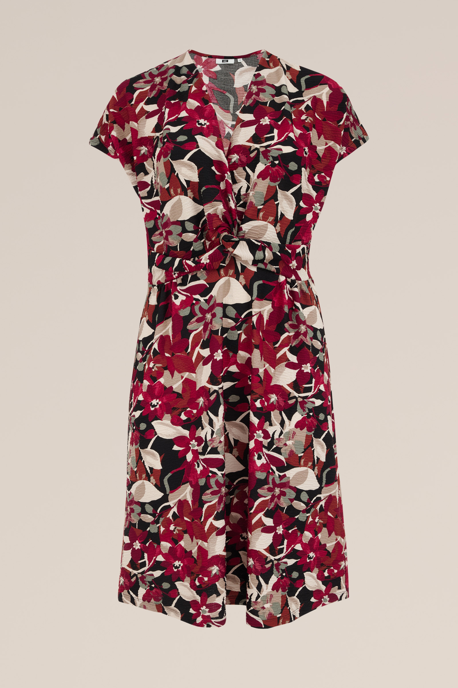 jurk met flatterend knoopdetail - Curve WE Fashion Bordeauxrood