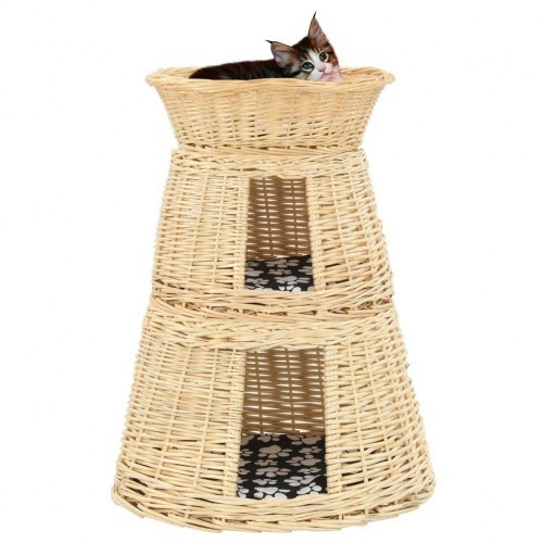 Cesto com almofadas de vime para gatos, cor natural