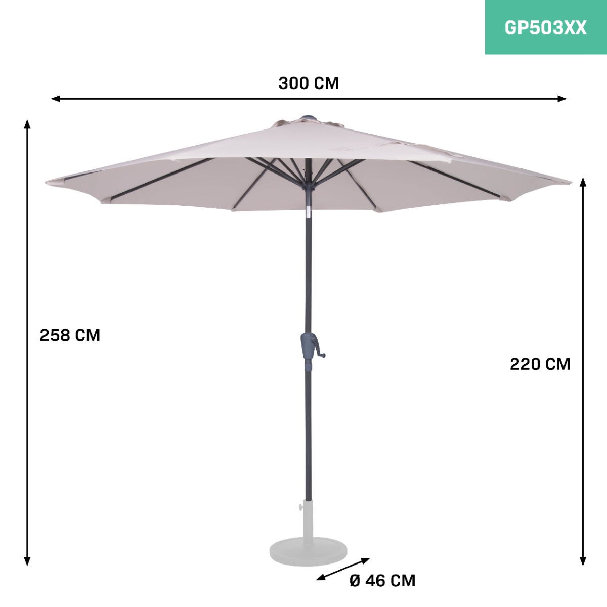 VONROC Recanati Ø300 cm Premium stokparasol - Beige