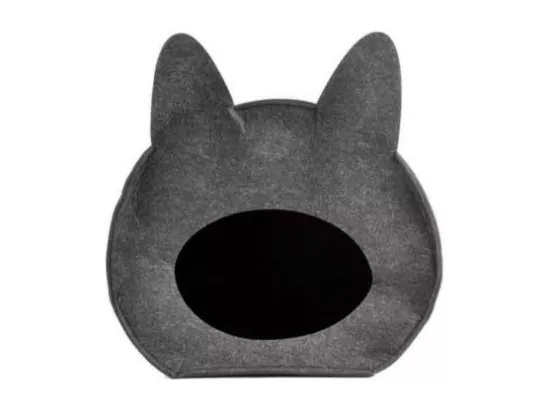 Niche en forme de chat en feutrine avec poignée - Gris anthracite - L 40 x D 34 x H 36 cm