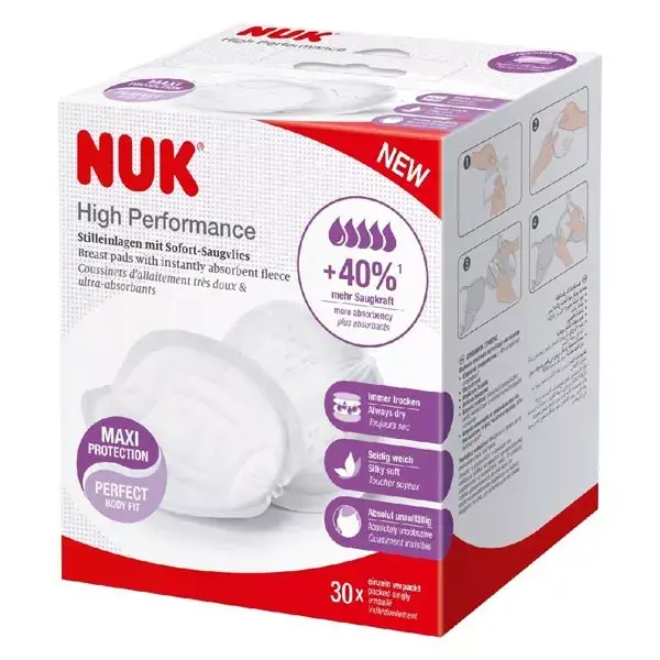 Absorventes para amamentação Nuk de alto desempenho e ultra absorventes, pacote com 30 unidades.
