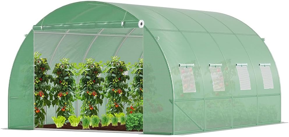 VOUNOT® Gewächshaus Foliengewächshaus Winterfest Tomatenhaus Folientunnel, 4x3x2m 12m² Grün