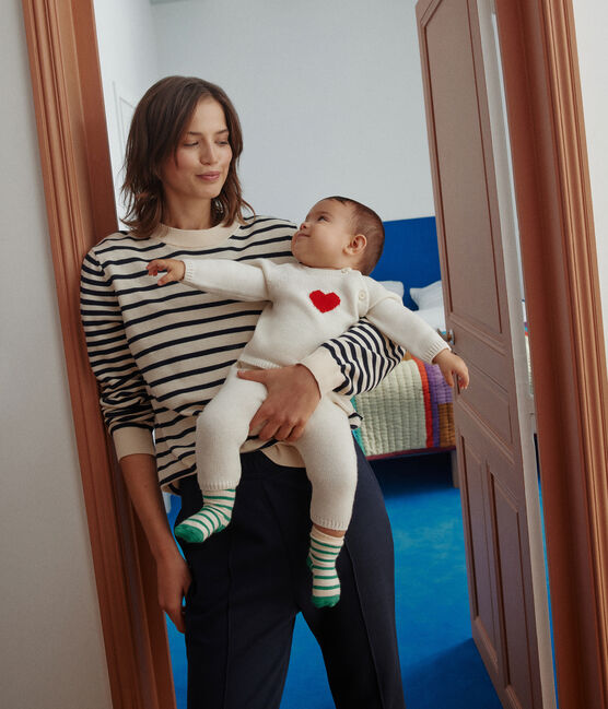 Ensemble en tricot laine et coton motif coeur bébé