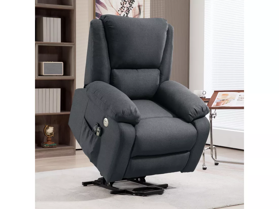 Fauteuil releveur relax massant électrique réglable - fonction chauffante, repose-pied, ports USB, télécommandes - tissu gris