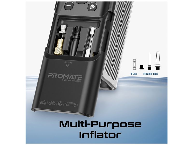 Promate Luftkompressor PowerPump Portabler 10.3 bar Tragbarer Luftkompressor mit 150PSI und TPMS-Funktion