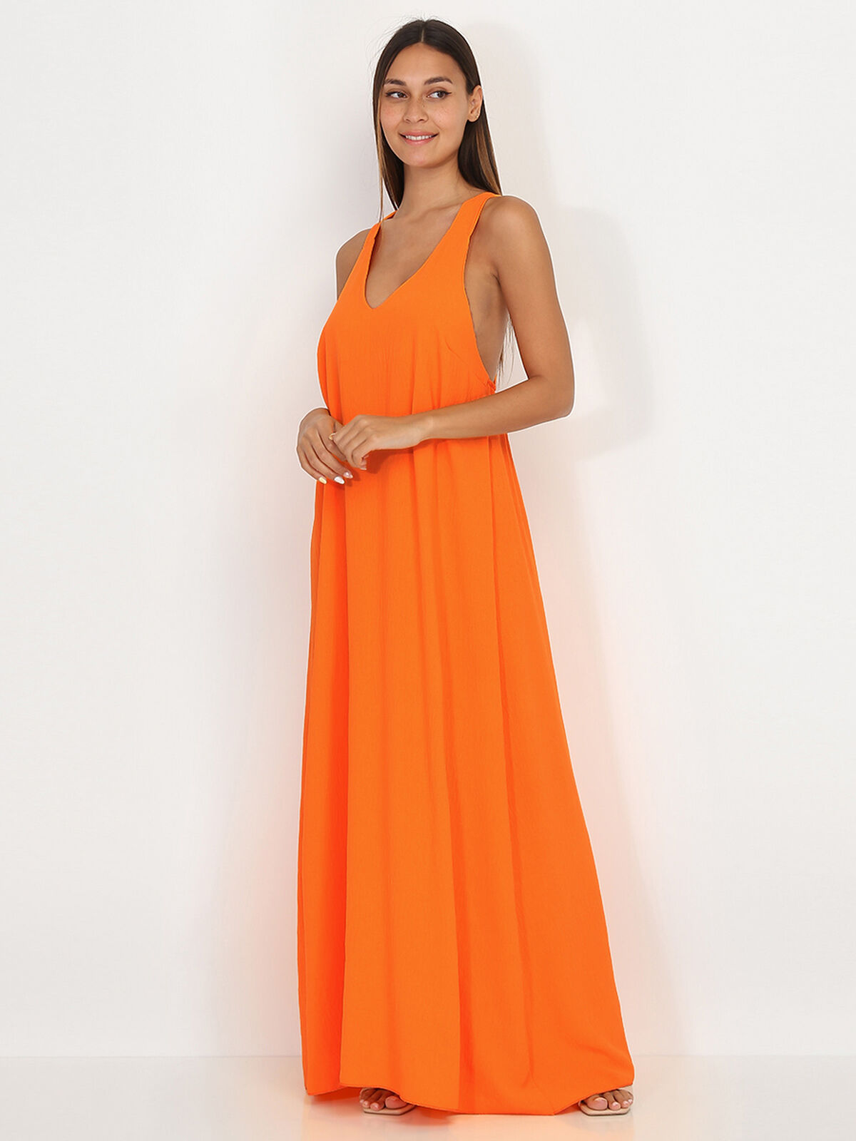Robe longue et ample à dos croisé- orange