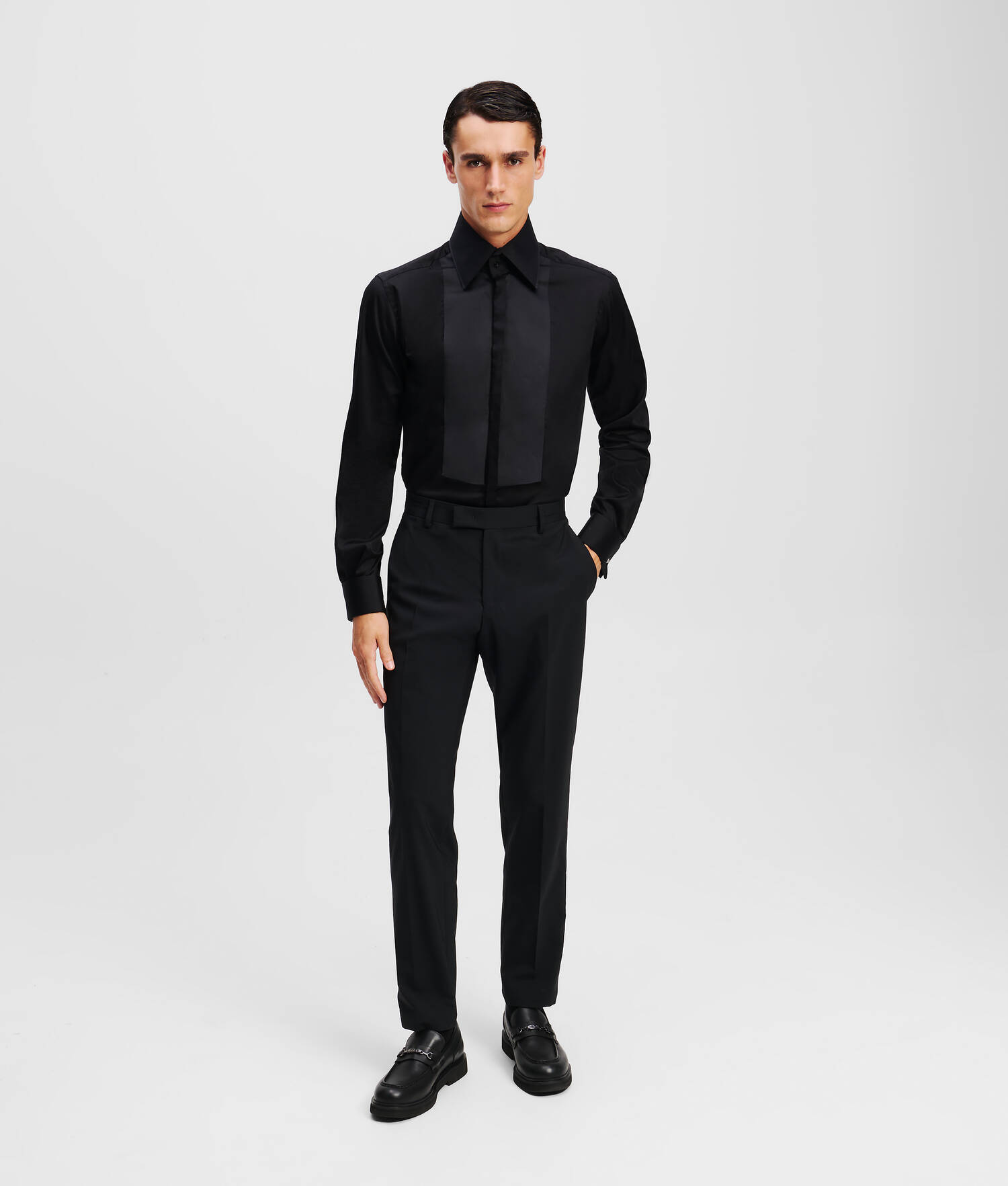 CHEMISE À PANNEAUX SATINÉS - Noir/Noir