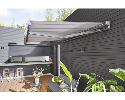 SOLUNA knikarmzonnescherm Trend 2,5x2 Stoffen design D420 Frame zilver geanodiseerd incl. zwengel
