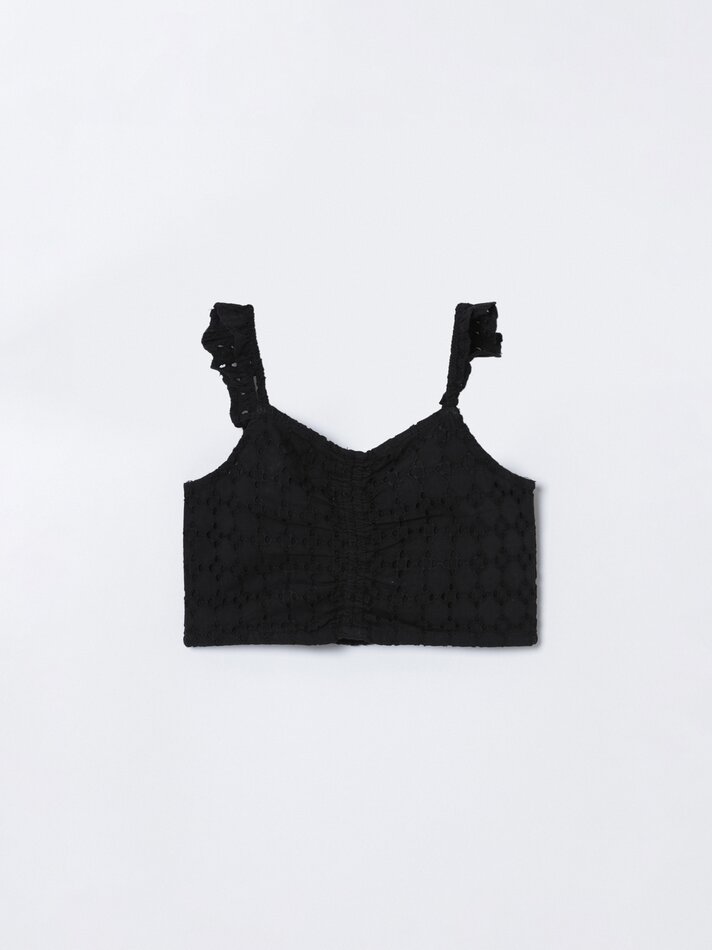 Blusa suíça bordada com babados - Preta