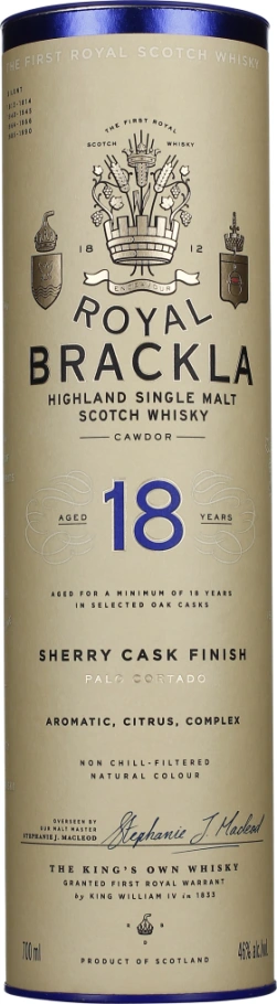 ROYAL BRACKLA 18 YEARS PALO CORTADO SHERRY CASK FINISH 70CL