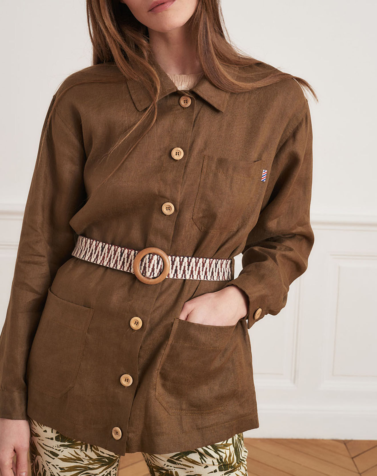 La Petite Francaise Veste 100% Lin Vera kaki