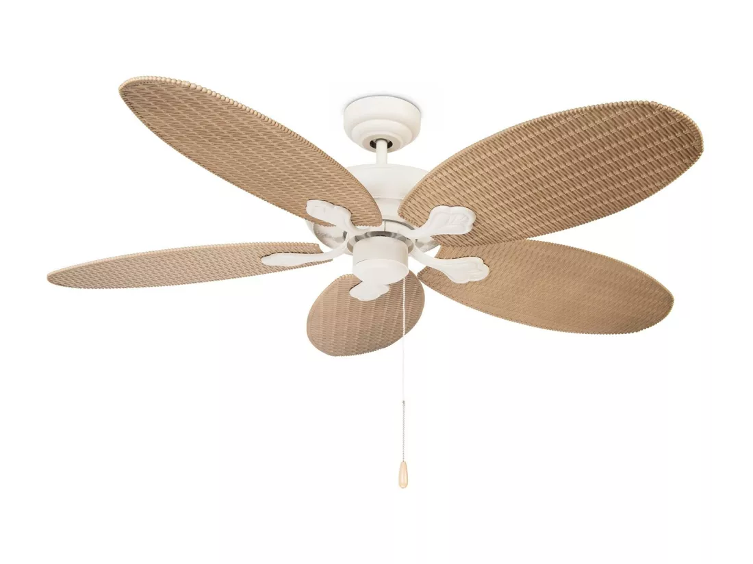 LEDS C4 Ventilateur du Plafond Ip20 Phuket Blanc Ancien Marron