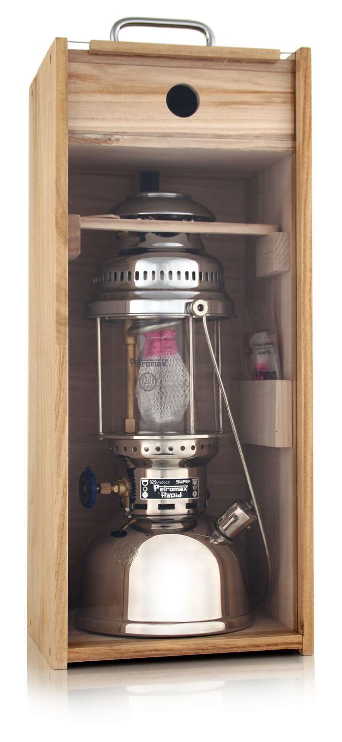 Petromax Holzbox mit Plexiglasscheibe für Petromax-Lampe HK350/HK500