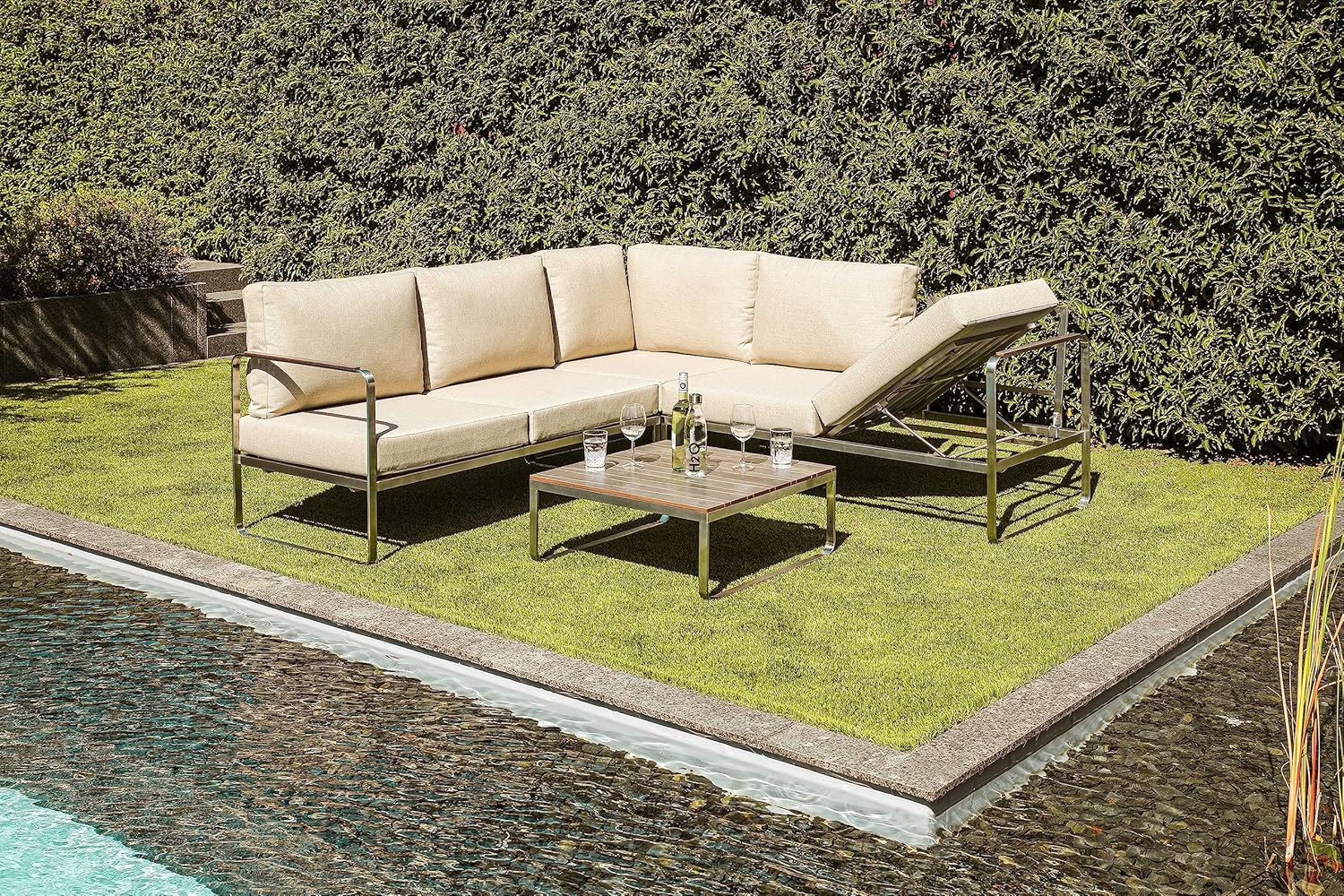 greemotion Gartenmöbel Set Sydney Beige 4-teilig - Lounge Set aus Edelstahl - Gartenlounge Set inkl. Kissen