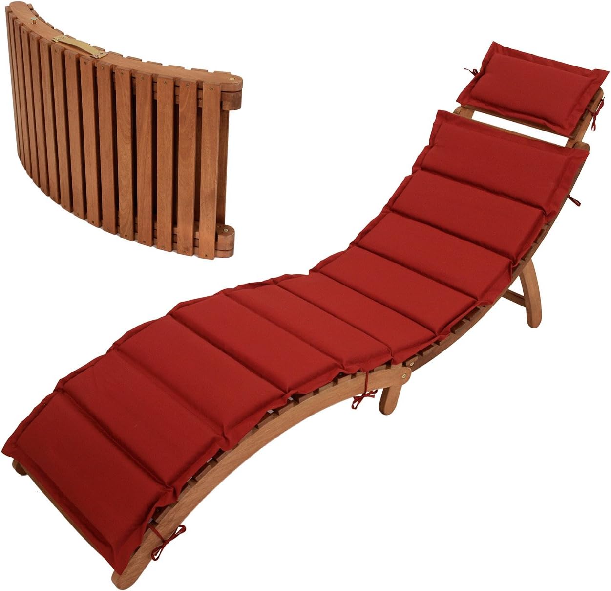 DEGAMO Gartenliege Panama zum Klappen, Maße 184x55cm, Holz Akazie braun geölt, mit Kopfstütze und Polsterauflage in rot, Outdoor