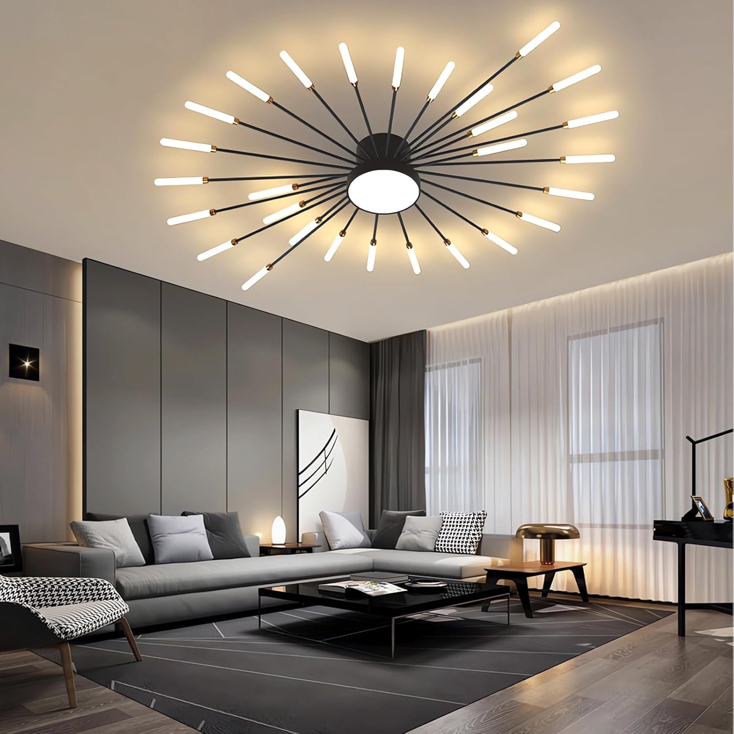 Moderne LED Deckenleuchte Metall Acryl LED Lampen Eingebaute dimmbare Deckenlampe Kreative Spirale Blumenform Design Deckenbeleuchtung Acryl Deckenleuchte Farbwechselbar (Schwarz, 28+1)