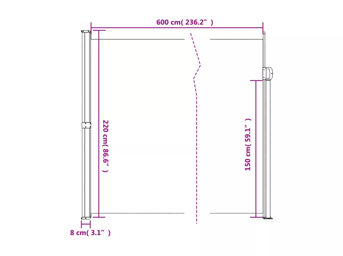 Auvent latéral rétractable taupe 220x600 cm