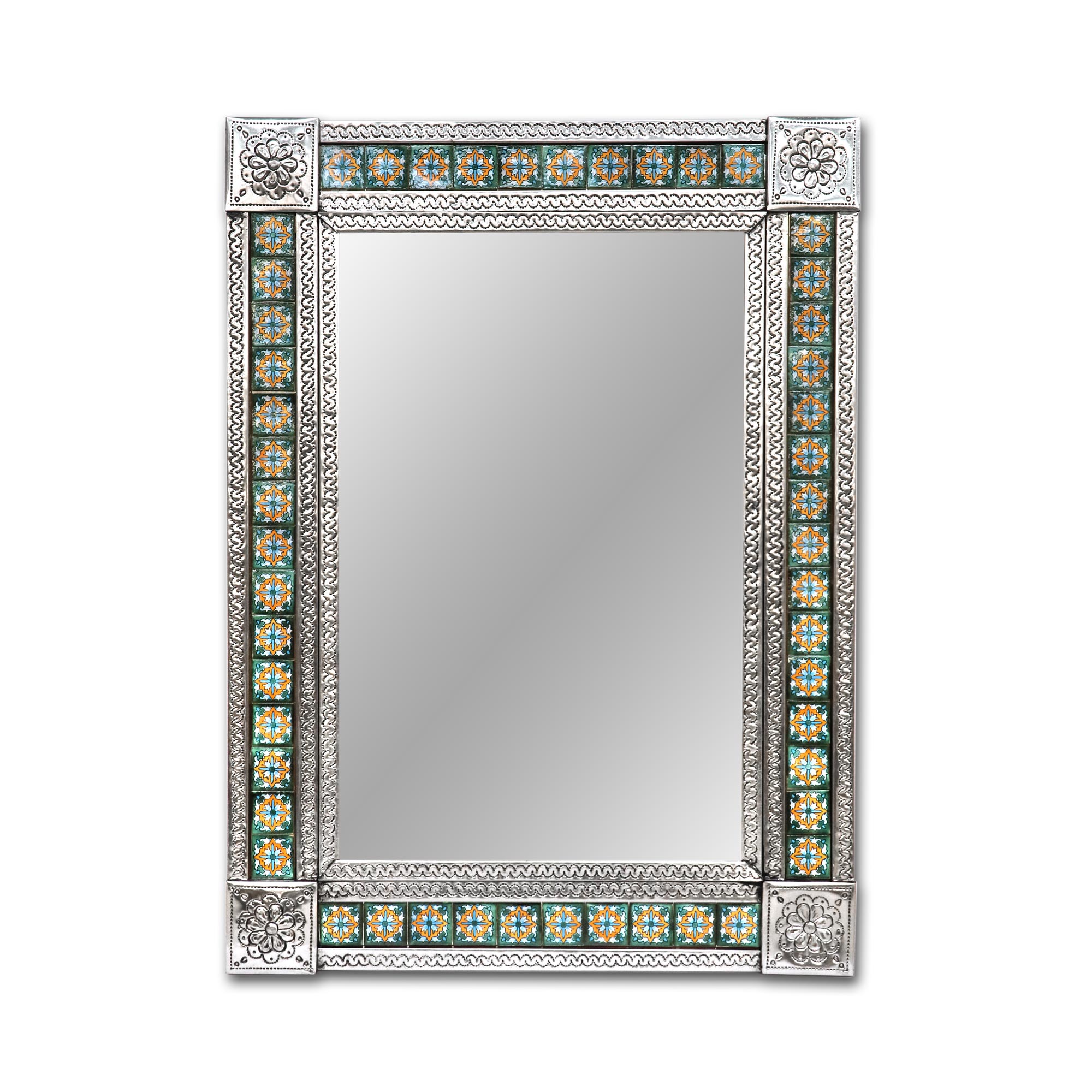 Spiegel 'Talavera' mit Keramikfliesen, silber, multicolor, H 102 cm, B 75 cm, L 4 cm von fischer's lagerhaus