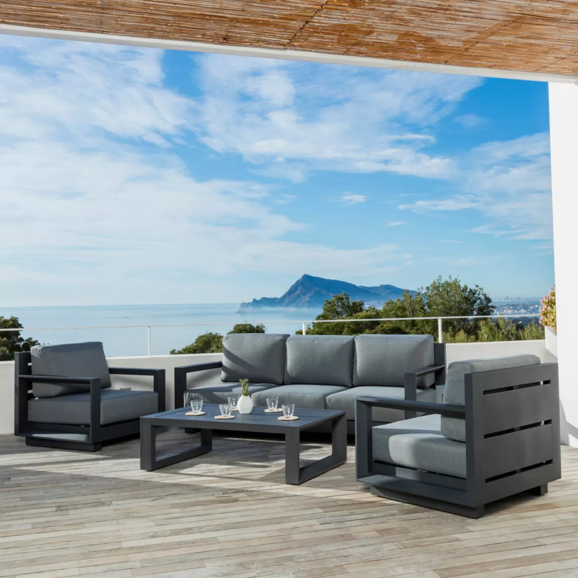 Salon de jardin aluminium 5 places 4 pcs Elba Gris anthracite