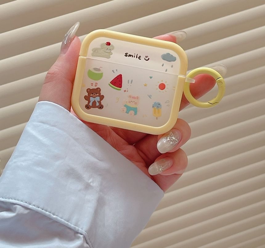 Tondephiry - Beschermhoesje voor oordopjes met beer/konijn in cartoonstijl voor AirPods 1e generatie en 2e generatie, Pro, Pro 2, Pro 3