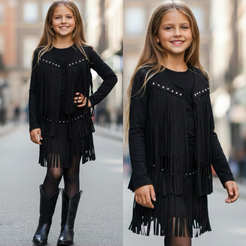 Wild studded fringe set - zwart