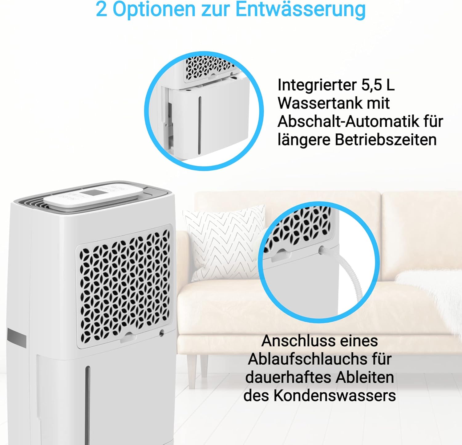 KLAMER Luftentfeuchter elektrisch 20L in 24h mit 5,5L Tank – Leiser, energieeffizienter Raumentfeuchter mit Smart Sensor, Timer & Wäschemodus – Gegen Schimmel, Feuchtigkeit & Kondenswasser