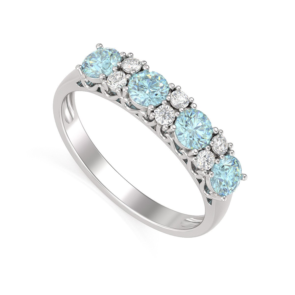 Bague ADEN Or 585 Blanc Aigue-Marine et diamants 2.650grs