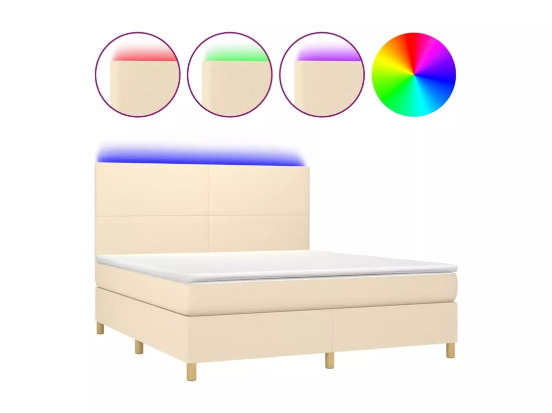 Sommier tapissier avec matelas et LED Crème 160x200 cm Tissu