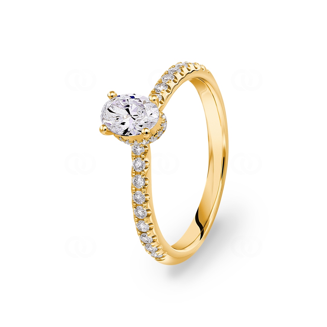 0.77ct Diamanten Pavé Solitärring 750/18 K Gelbgold