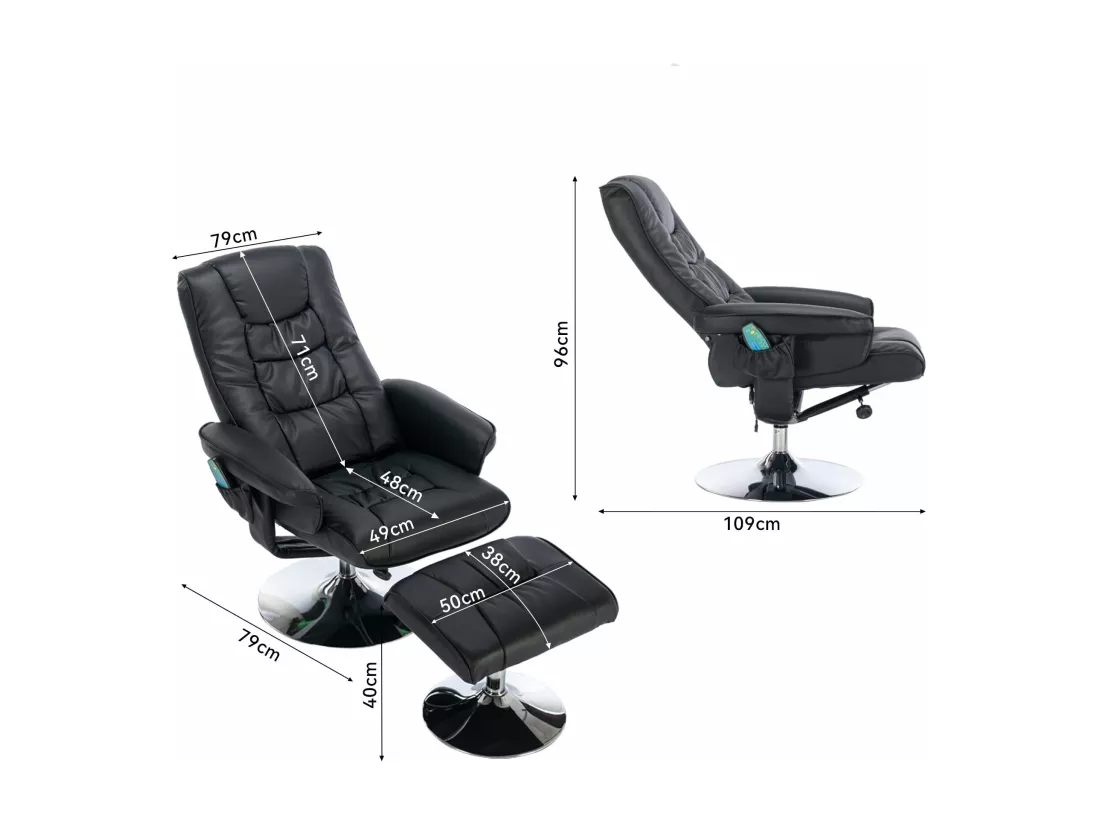 Fauteuil de massage en cuir pu avec repose-pieds, noir,d79 cm×h106cm