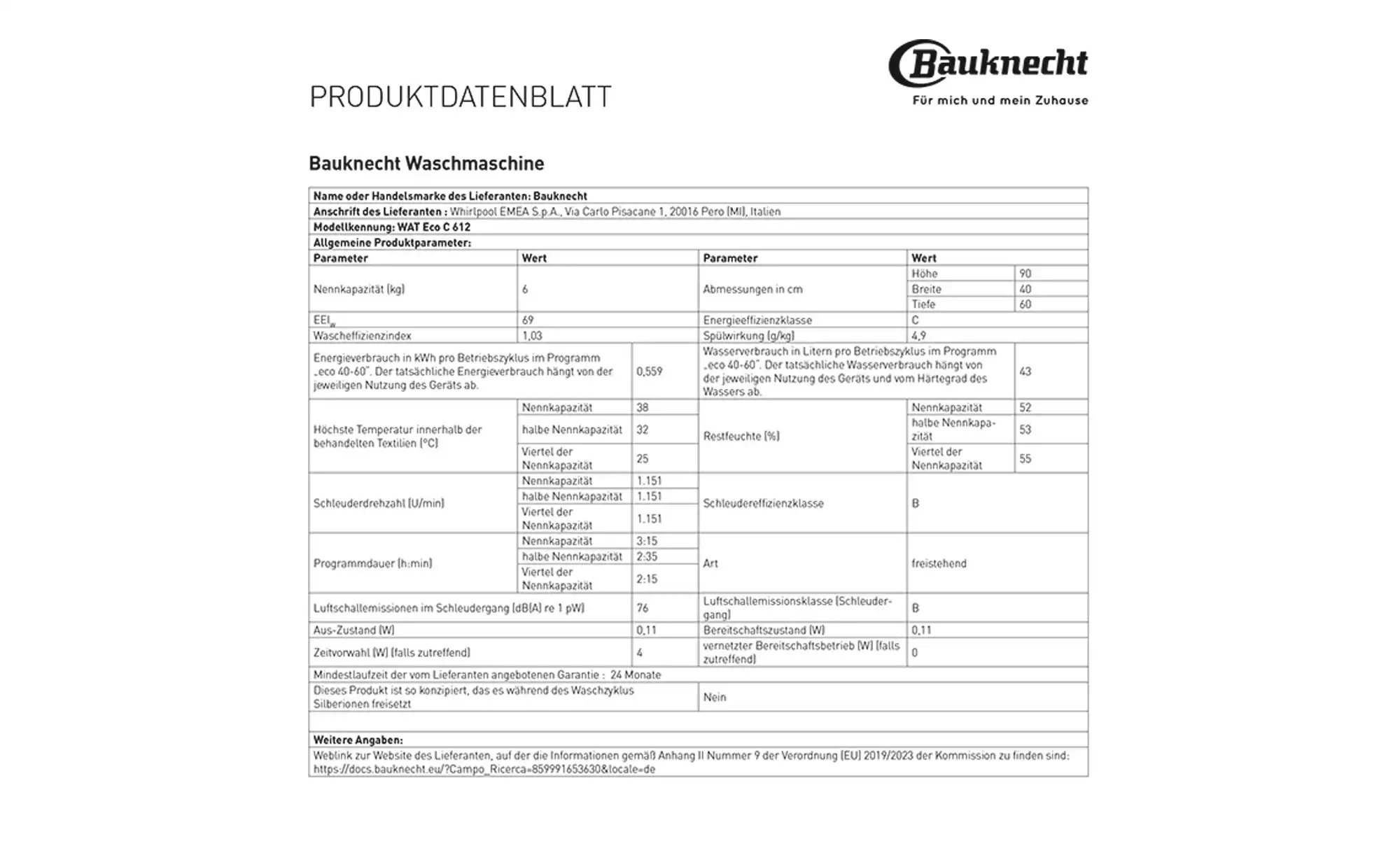 Bauknecht Toplader WATECOC612