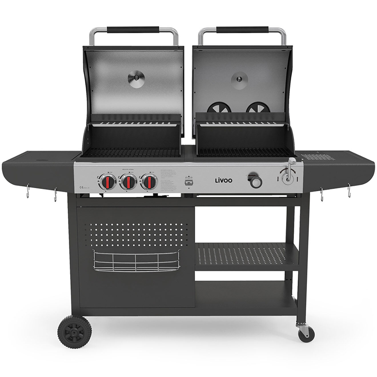 Livoo Barbecue 2-en-1 charbon et gaz noir - 109x61x51 cm