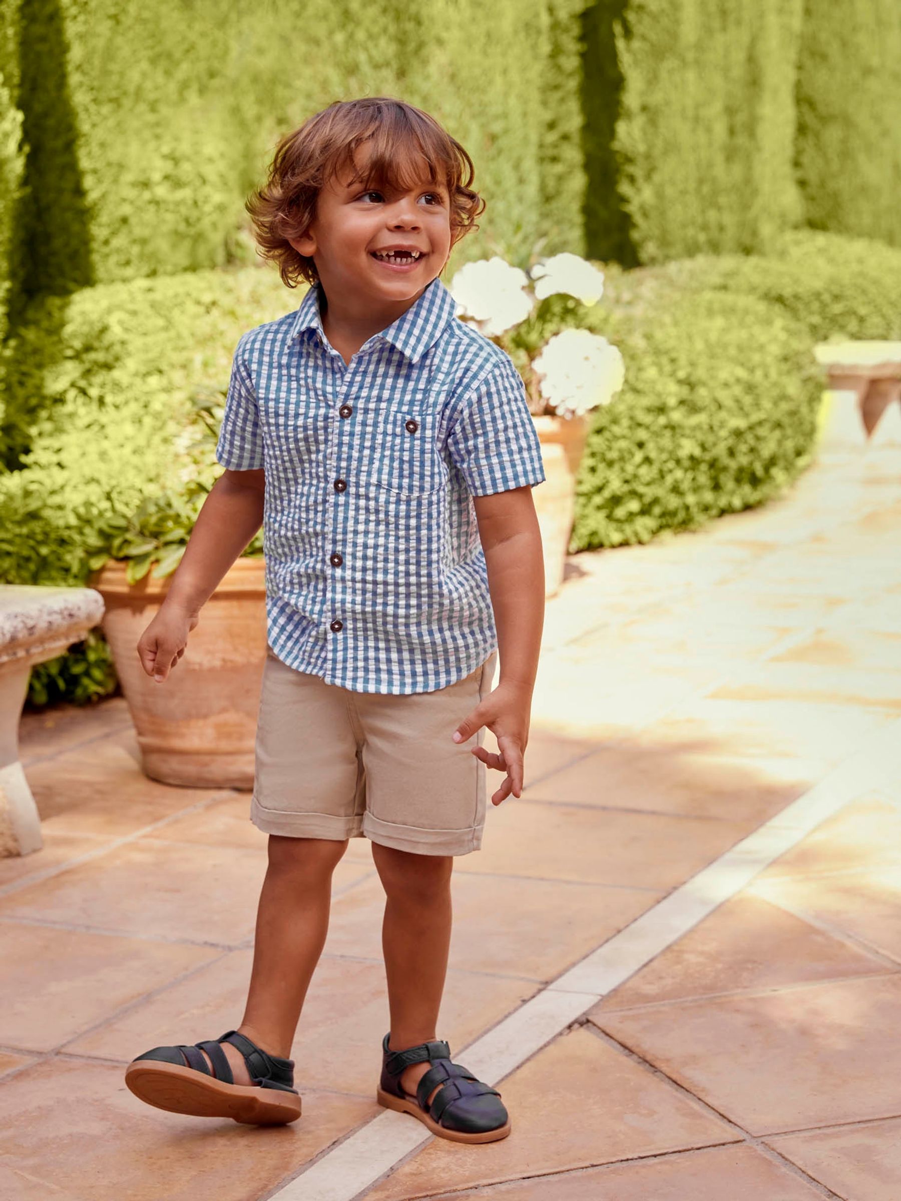 JoJo Maman Bébé - Overhemd met gingham-ruit en korte mouwen
