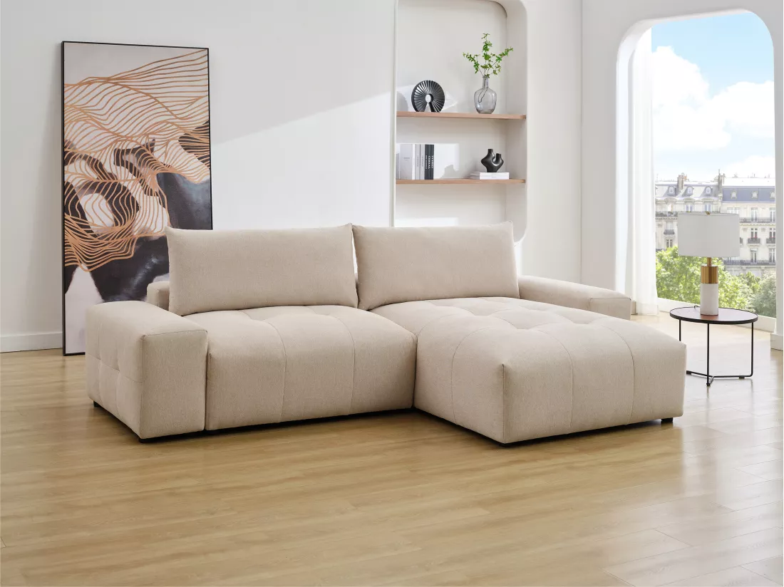 Canapé d'angle réversible en tissu chiné beige RACONI