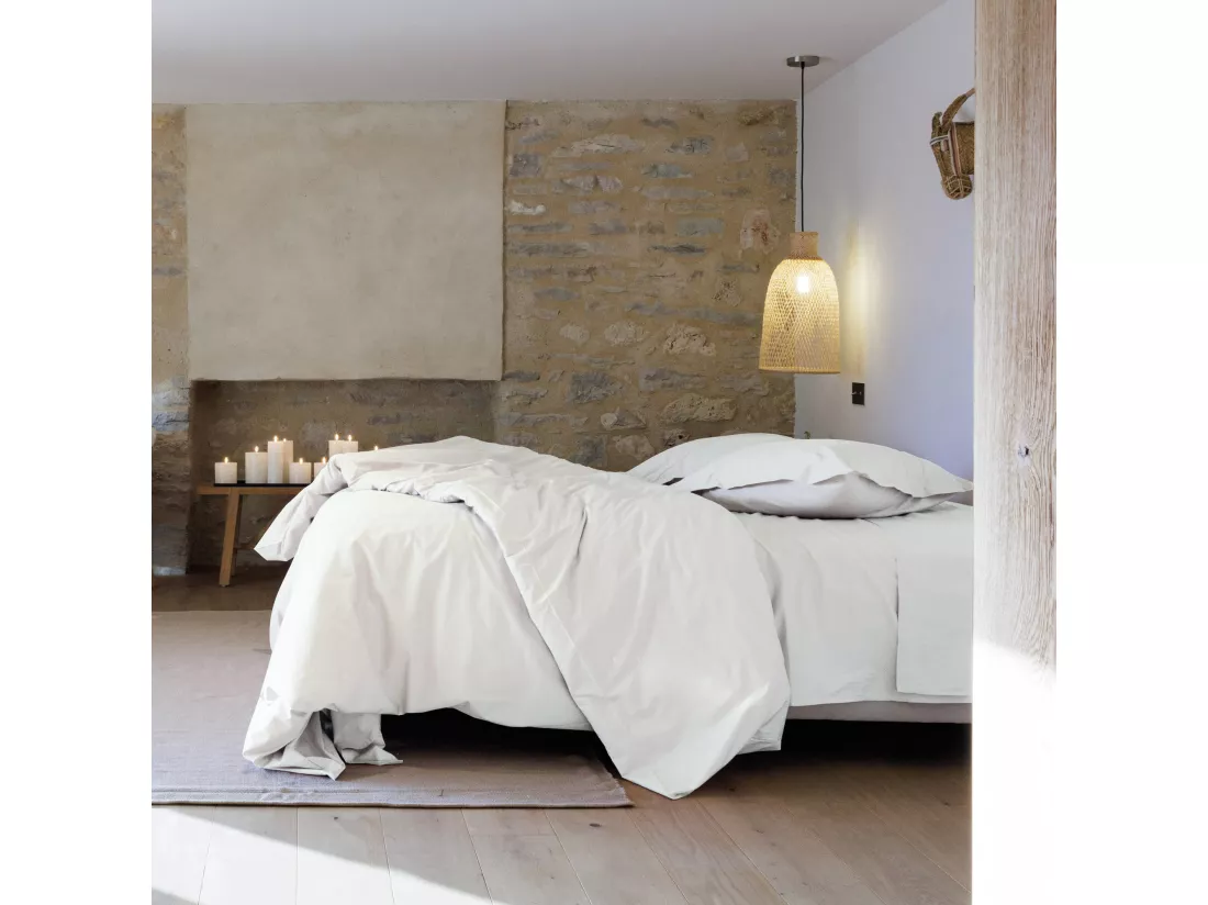 Drap plat pour lit 270x300 cm percale de coton MANOIR blanc Neige