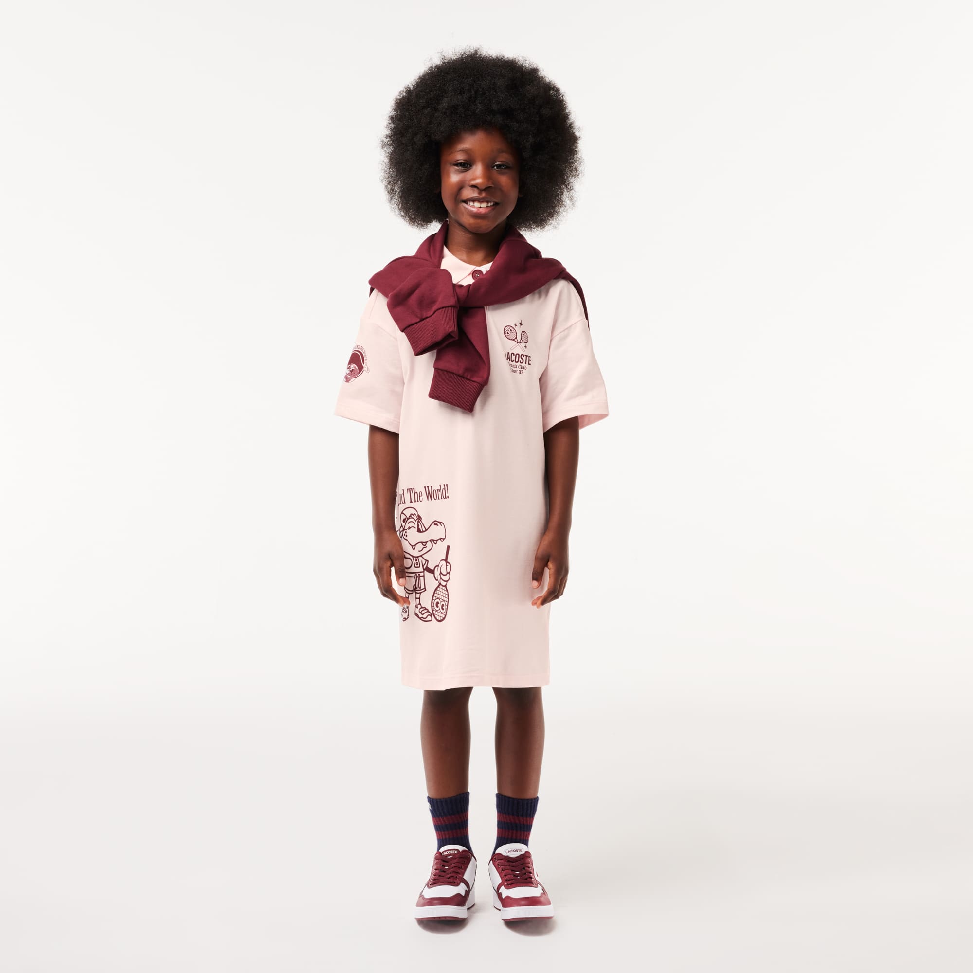 Robe avec imprimé graphique en coton Pantalons & Robes - Rose - Lacoste - Fille