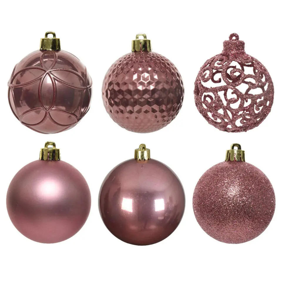 Bellatio Decorations kerstballen -37x -oudroze -6 cm -kunststof
