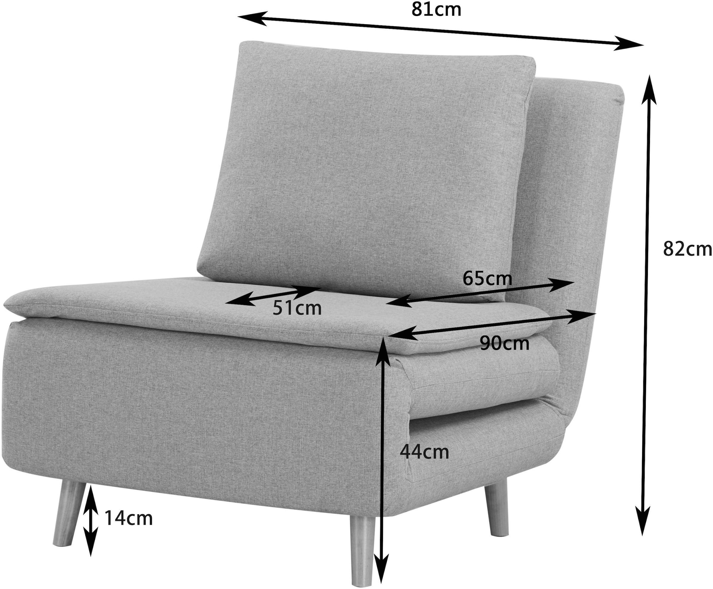GOODproduct Sessel »AINSLEY« wandelbar zum Gästebett, Schlafsofa, Webstoff u. Cord-Bezug