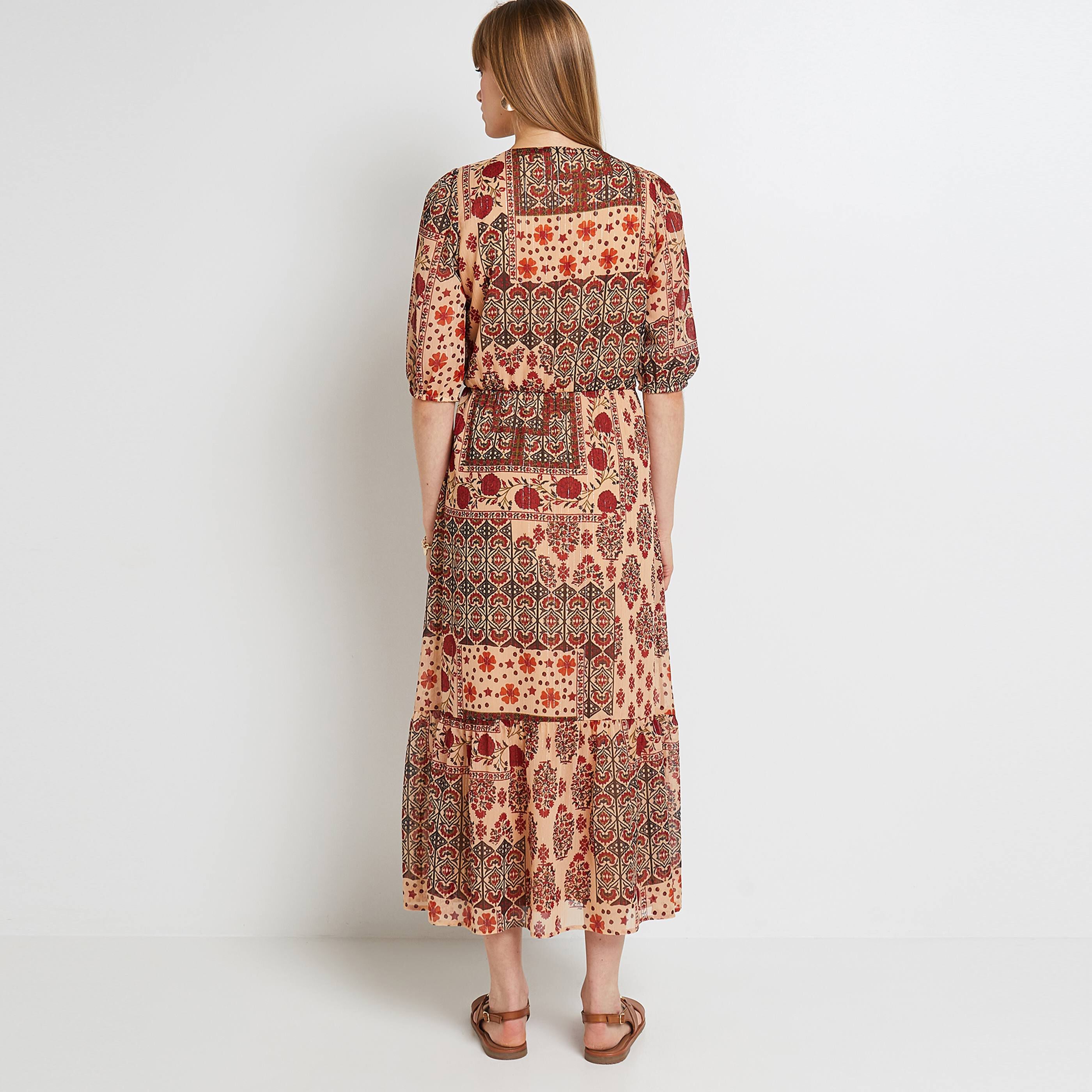 Robe longue imprimée femme - BEIGE