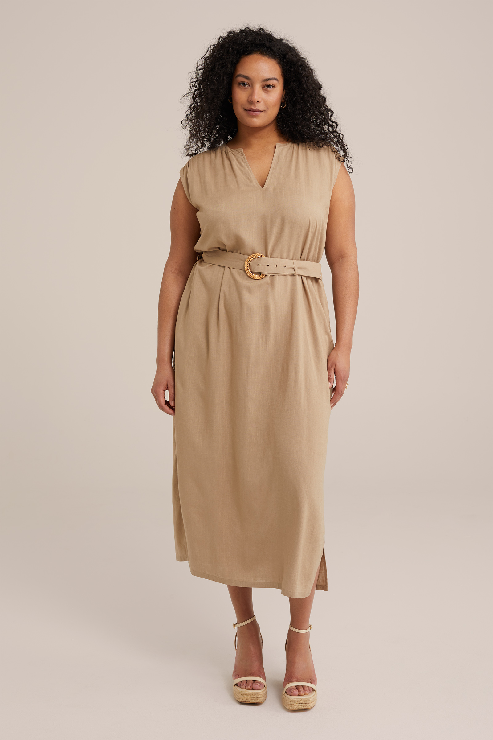 jurk met ceintuur - Curve WE Fashion Grijsgroen