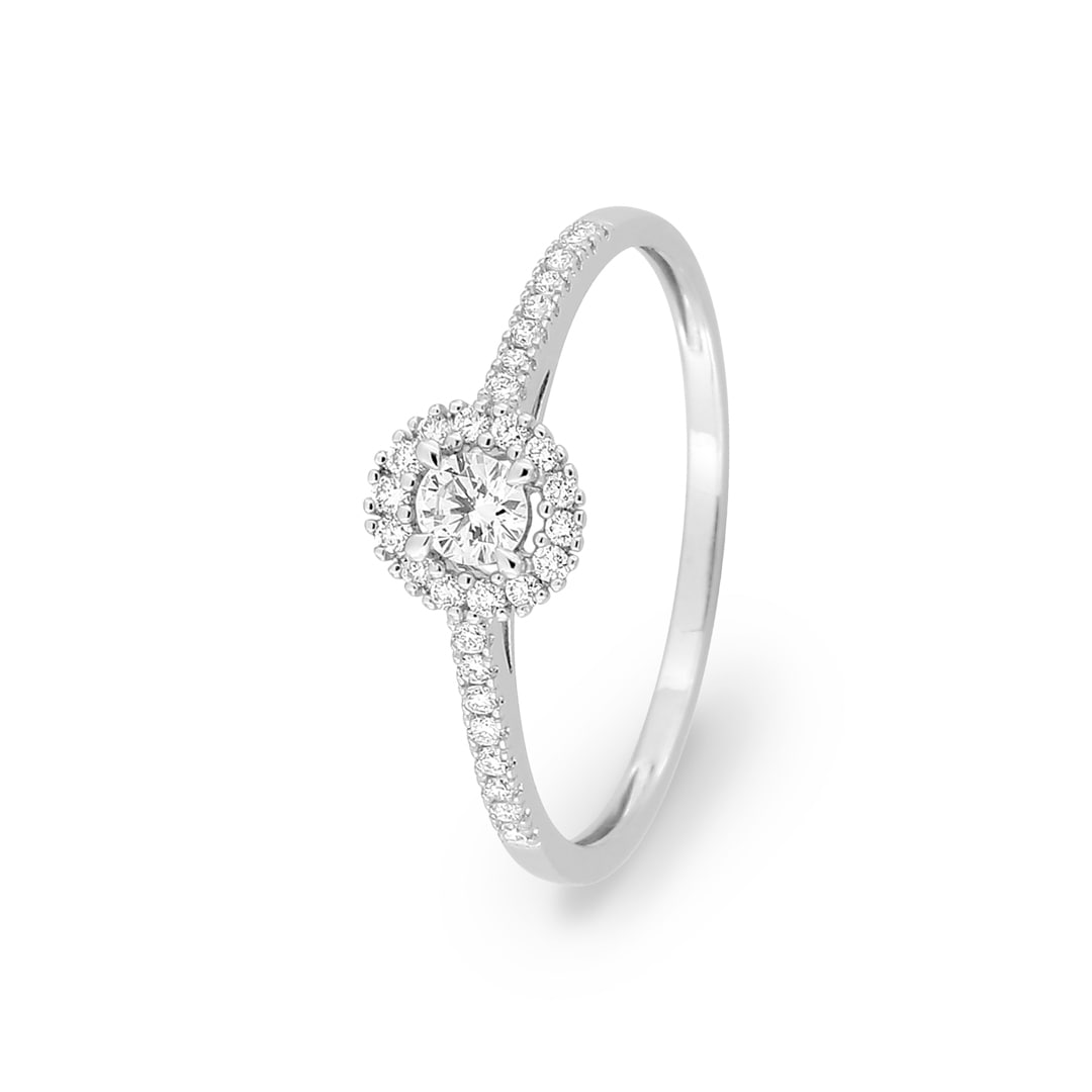 Halo Ring 375/9 K Weissgold mit Lab Grown Diamanten 0.22 ct
