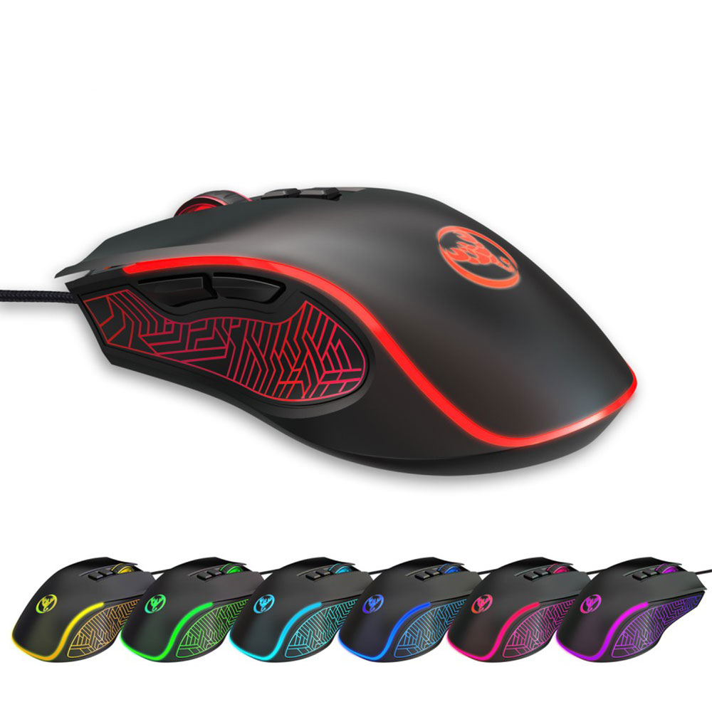 Optische kabelgebundene USB Gaming Maus 3600 DPI mit RGB Beleuchtung und 7 Tasten - Schwarz