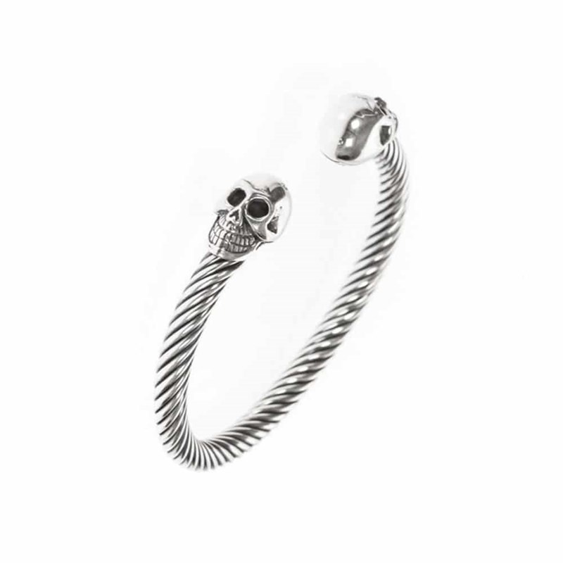 Bracelet Homme Tête De Mort Jonc Argent