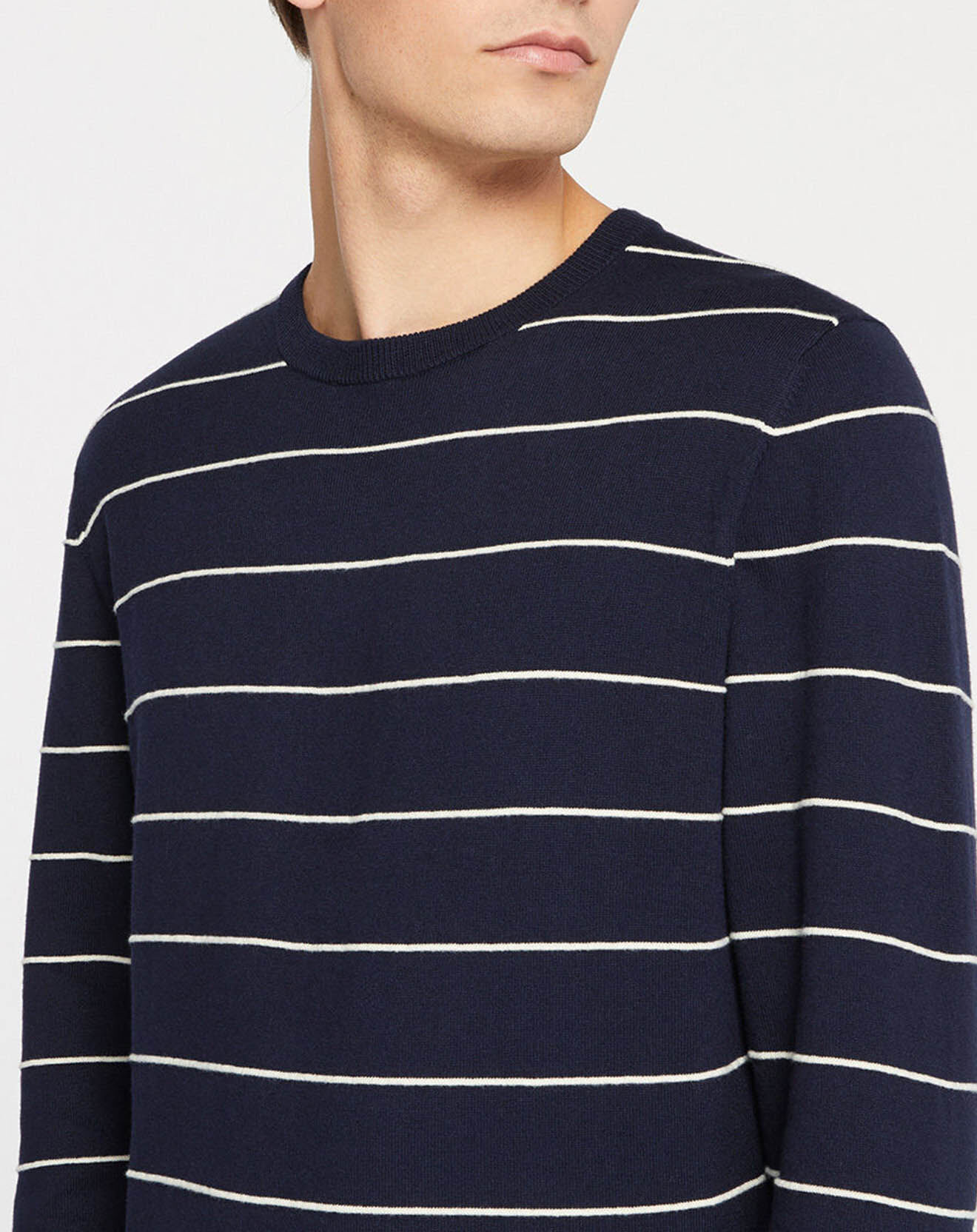 Hackett London Pull en Cachemire mélangé Marinière Classic bleu marine